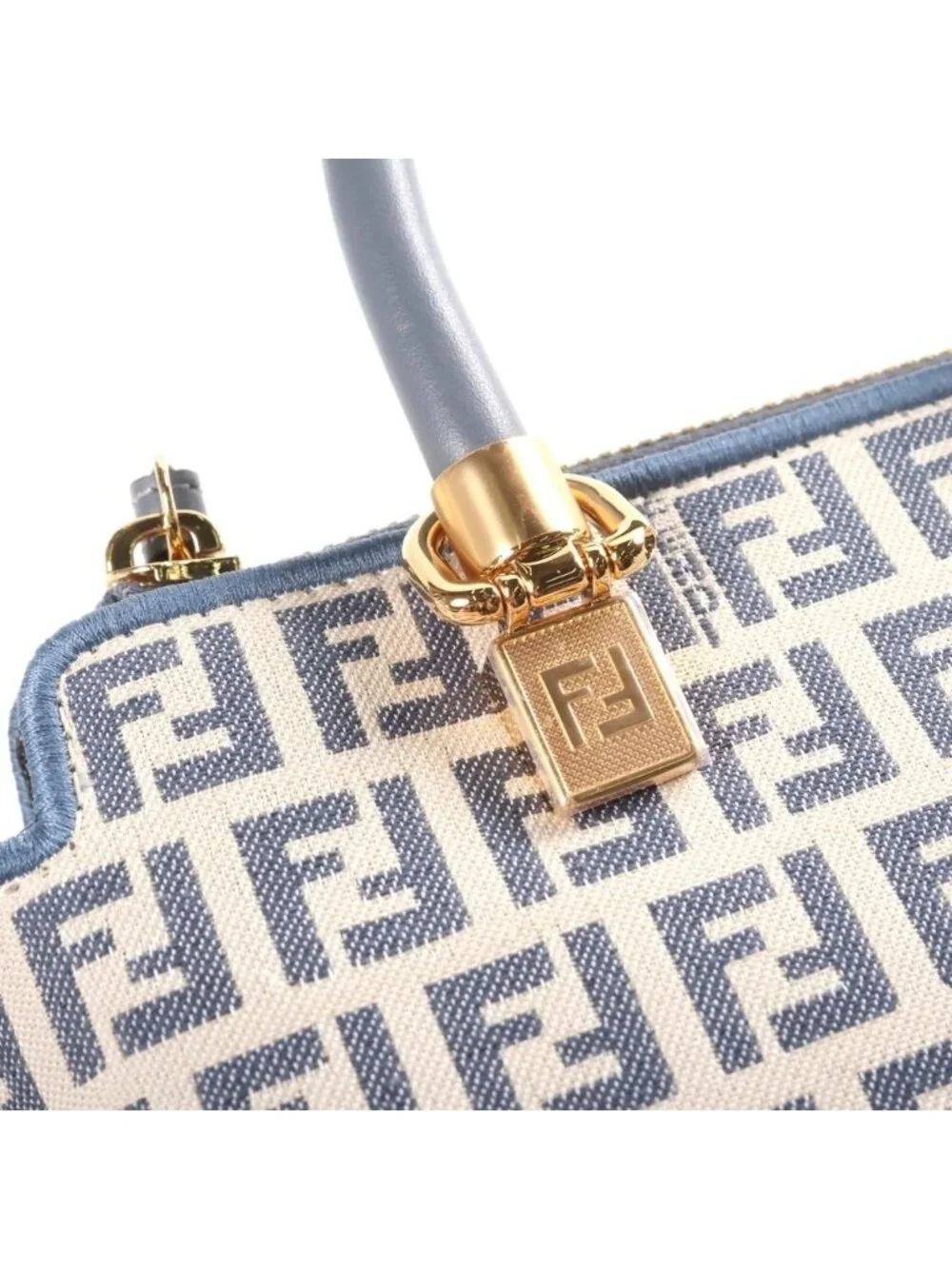 Fendi Zucca by the Way Mini 2-Way Mini Shoulder Bag Light Blue Leather Canvas